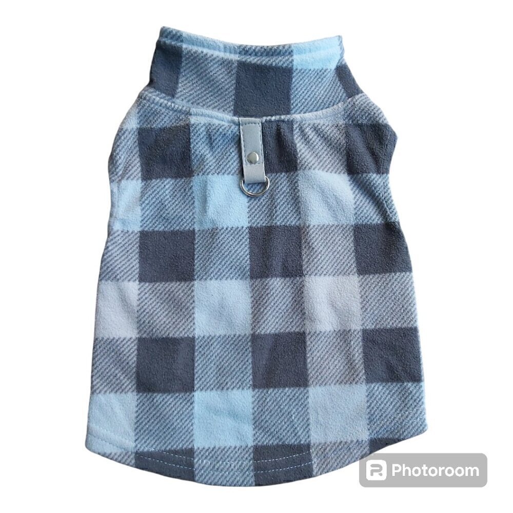 Born To Be Loved Blue/Gray/Black Buffalo Plaid Pullover Dog Shirt W/D-Ring - M